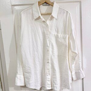 Abercrombie & Fitch oversized linen blend button up collared shirt